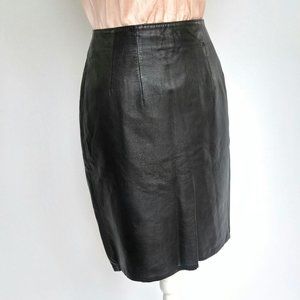 Vintage Brass Plum Y2K 90s Black Leather Pencil Skirt Size 9 Sm Med